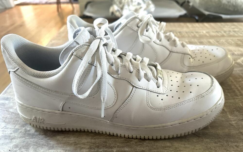 Nike Air Force 1 Men's Sneakers 13 Low Top Leather Lace Up Athletic All White